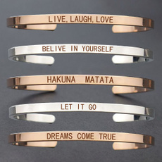 Hakuna Matata Simple Inspirational Letters Engraved African Proverb Bangle Bracelet Copper Alloy Cuff Bracelet for Couples Gift  
