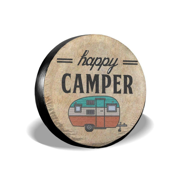 Happy Camper Vector Spare Tire Cover Dust-Proof Waterproof Wheel Covers Sunscreen Corrosion Protection for Trailer RV SUV Truck Camper Travel 14 15 16 17 