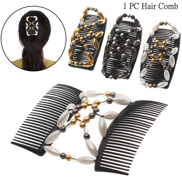 DIY Stretch Handmade Bun Maker Elastic Hairpin Beaded Hair Clip Magic Hair  Comb Double Comb | Wish