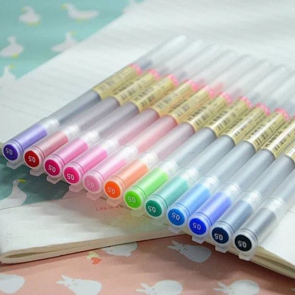 12Pcs/lot Muji Style Gel Pen 0.5mm Colour Ink Pen Maker Pen School Office  Supply