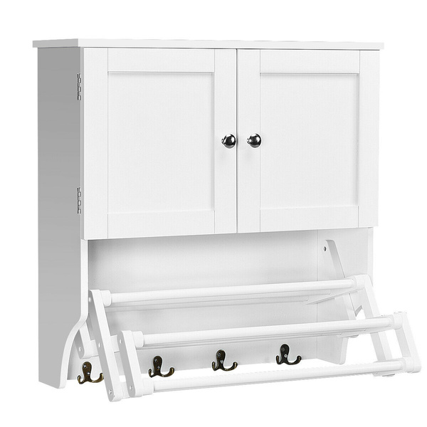 Stretchable Shelf Storage Pine Rack, Bathroom Storage Wall Cabinet With Towel Bar