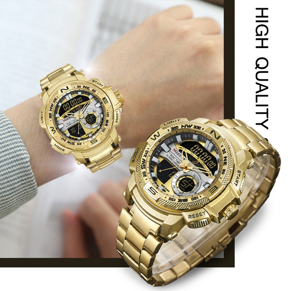 Reloj De Pulsera Cron grafo Masculino De Lujo Dorado Para Hombre Relojes De Cuarzo Digitales Para Deporte Militar Para Hombre