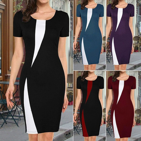 Classy White And Black Patchwork Office Office Dress For Women For Women  Elegant Formal Business Attire In Plus Size From Qbilp, $33.69