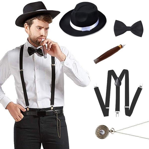 MYRISAM Kids 1920s Themed Party Costume Accessories Set Fedora Gangster Hat Adjustable Suspenders Bow Tie 3pcs Outfit 2-15T 