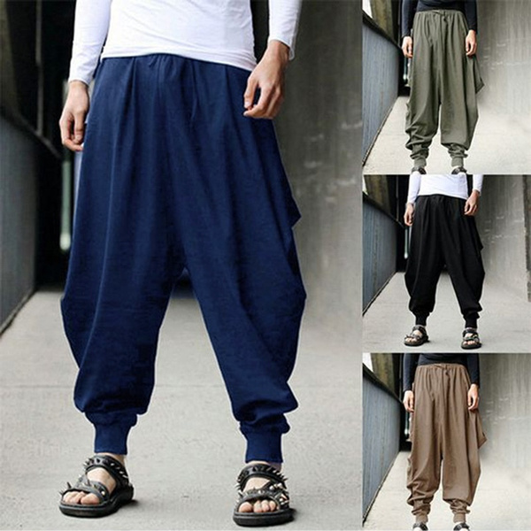 Mens Casual Pants Loose Cargo Pants Trend Wide Leg Straight Long Pants  Trousers | eBay