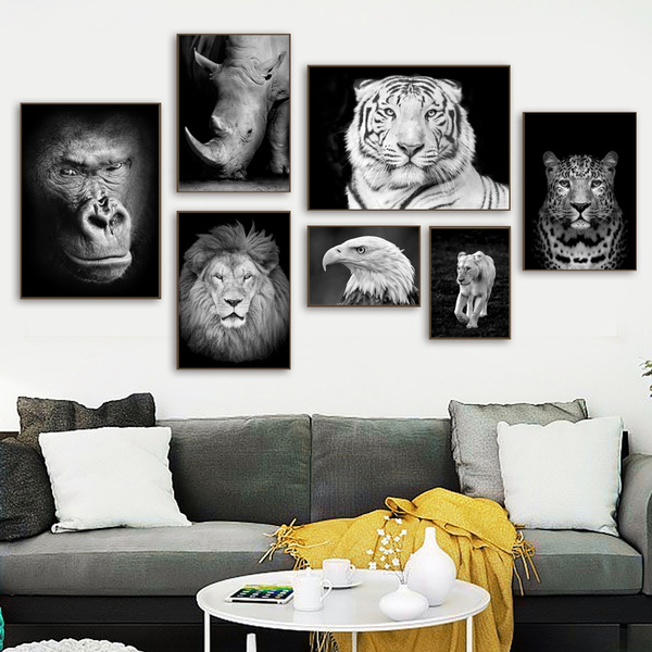 Gorilla Wall Art Black White Animal Painting Poster Print Picture Room Decor