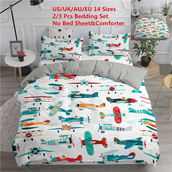 Cartoon Airplane Cars Printed Bedding, Us Queen Size Duvet Cover Dimensions