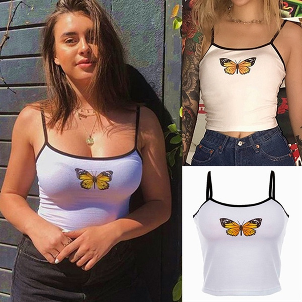 Summer Women Teens Girls Cute Butterfly Printed Tank Tops Crop Tops &  Camisole Shirt