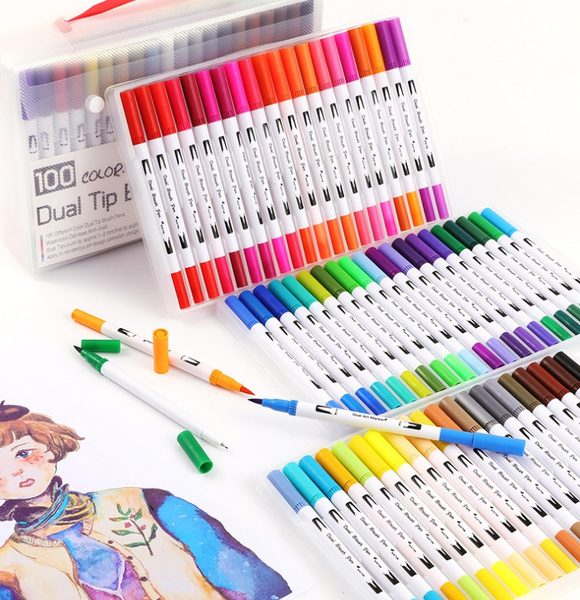 100 Color Dual Tip Brush Pen Marker Set for Sketch Watercolor
