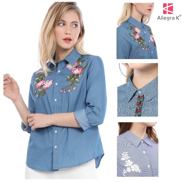 Buy Hand Embroidered Womens Shirt Floral Embroidery Shirt Bee Embroidered  Collar Handmade Embroidery Art Embroidered Soft Denim Shirt. Online in  India - Etsy