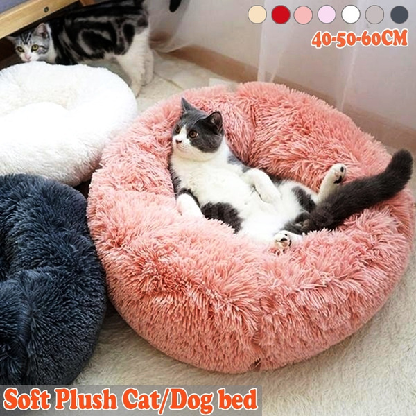 round plush cat bed