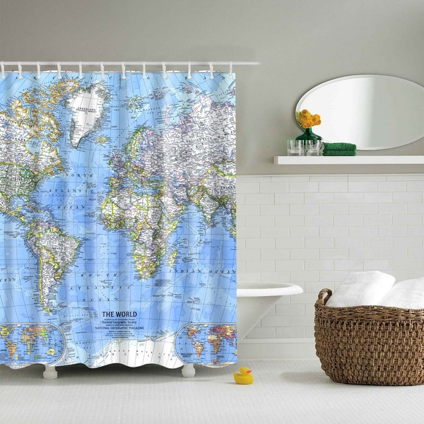 World Map Pattern Shower Curtains, Map Shower Curtain