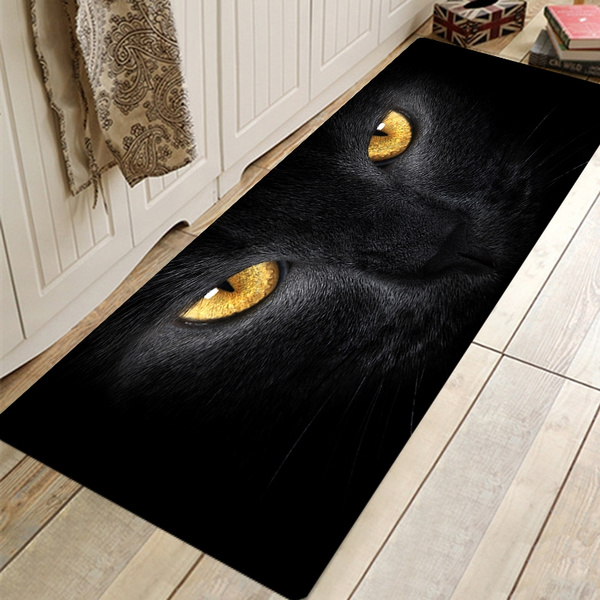 3D Black Cat Kitchen Floor Rug Non-slip Modern Carpet For Living