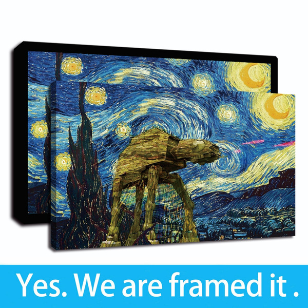 Starry Night Vincent Van Gogh Painting Print Art Canvas Framed Wall Poster Decor 