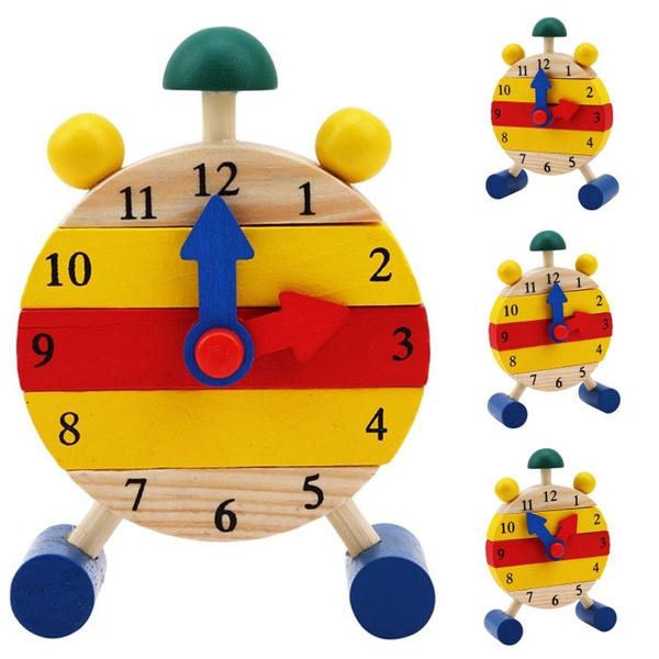 Hand Made Wooden Clock Toys for Kids Learn Time Clock Educational Toys Gifts 