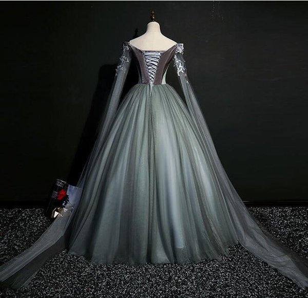 Women Fashion Grey Medieval Costume Cosplay Ball Gown Dress Renaissance ...