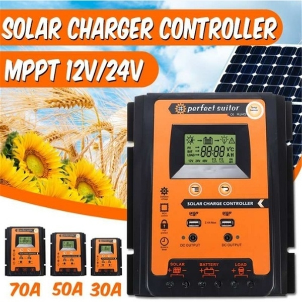 70A Acouto 30A 50A 70A MPPT Charge Controller Solar Charge Regulator 12V/24V Solar Panel Charge Battery Regulator Dual USB LCD Display
