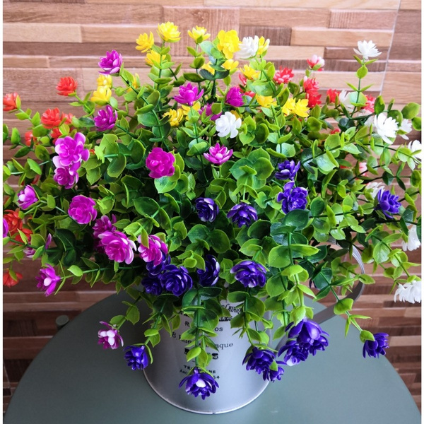 347M,Purple,3 Artificial Flowers Outdoor Fake Flowers for Decoration UV Resistant No Fade Faux Plastic Plants Garden Porch Window Box Décor 