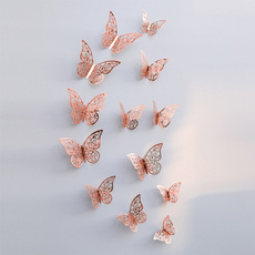12Pcs 3D Hollow Wall Stickers Butterfly Fridge Magnet Home Decor Gold Silver Rose Gold