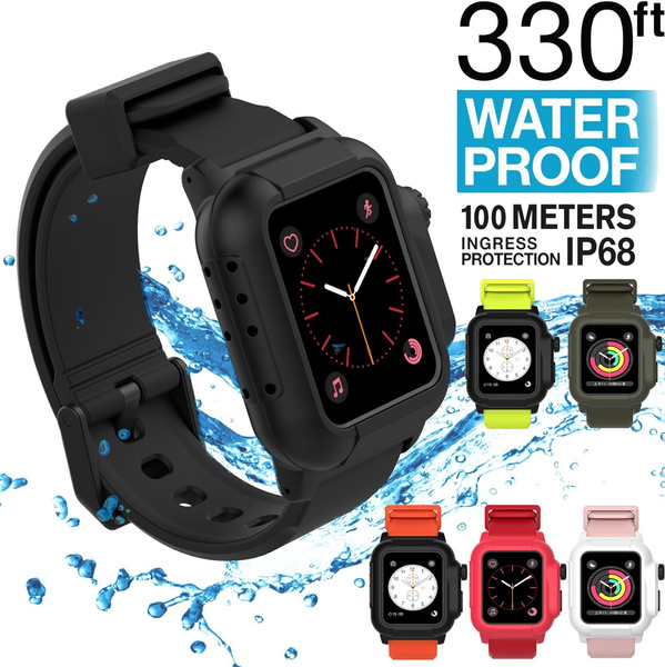Ip68 Waterproof Silicone Case Cover Sport Band Strap pour Iwatch pour Apple  Watch Series 6 5 4 3 2 Se 42mm 44mm 44 42 mm Accessoires (couleur : Noir  Rouge