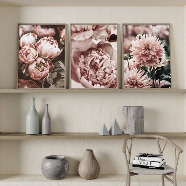 Pink Peony Flower Canvas Painting Plant Poster Nordic Decoration Botanical Print 