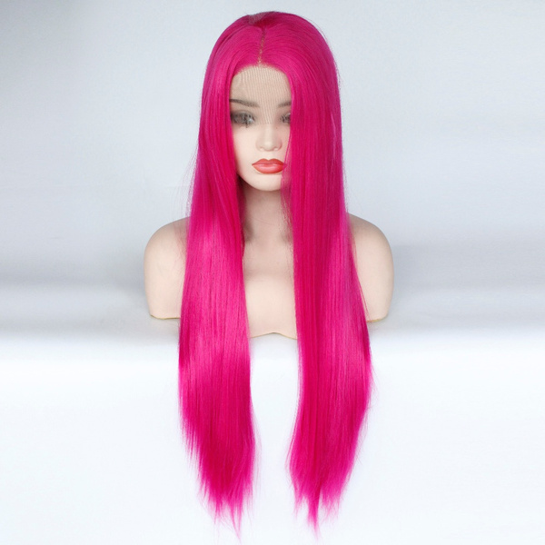 Glueless High Temperature Fiber Natural Hairline Hair Wig Rose Pink