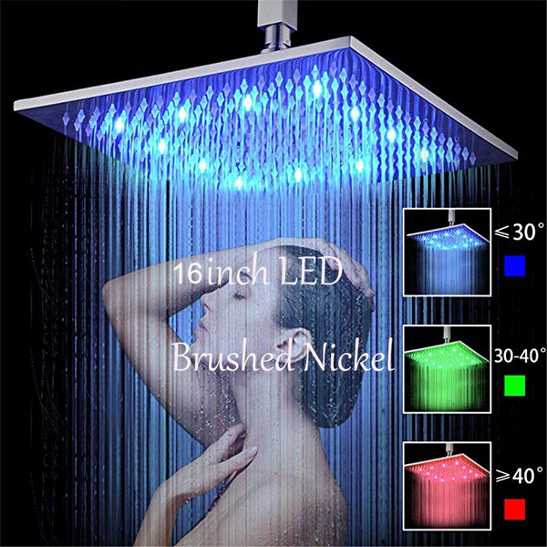 LED Changing Square 16 inch Square Rainfall Shower Head with LED Light