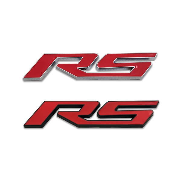 Silver Black 2Pcs RS Emblem Badge Decal Sticker 3D Letters Logo Compatible for Chevrolet Camaro GM Series Chevy Racing Sport