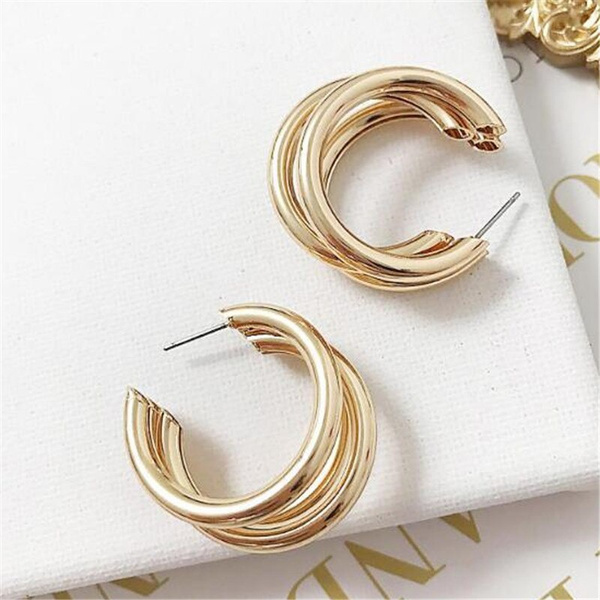 Pendientes de aro de plata de oro 2018 aros de tubo grueso minimalista aros redondos para mujeres de aleación de de moda Rock | Wish