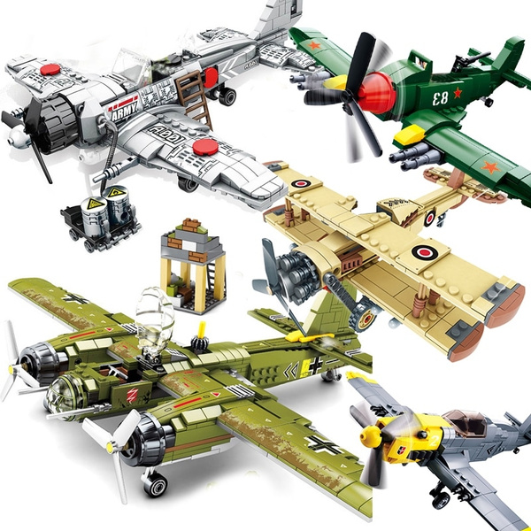 WW2 Airplane Building Blocks Bricks Aircraft Germany Ju-88 US F4U British Planes 