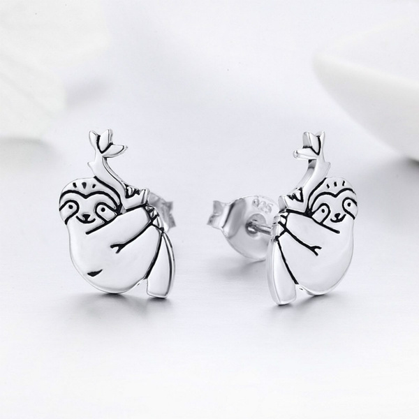 925 Sterling Silver Lovely Sloth Animal Small Stud Earrings for Women Sterling Silver Jewelry S925 