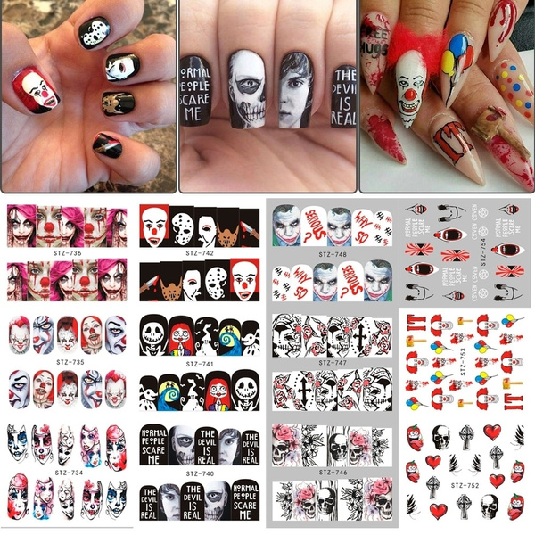 25pcs Halloween Nail Art Stickers Skull Girl Water Decals Charms Nails  Tattoo Design Decoration Foil Wraps Set | Wish