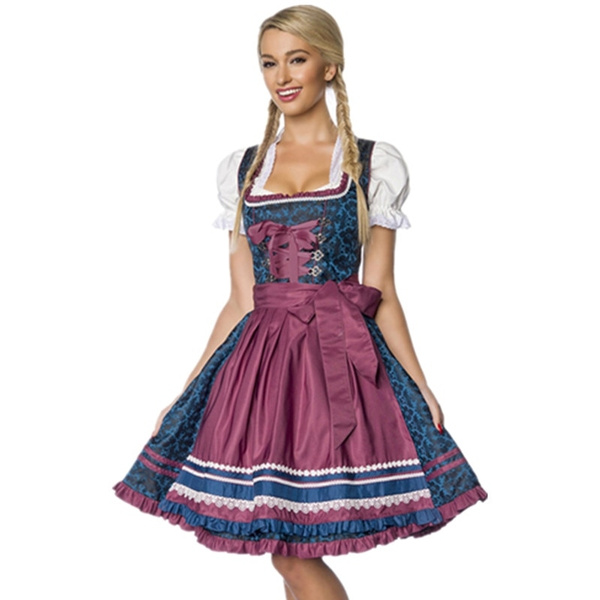 Women Oktoberfest Dress Beer Maid Girl Wench German Bavarian Dirndl Costume 