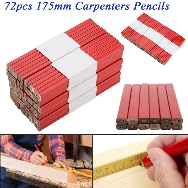 72x 175mm Wooden Carpenters Pencils Black Lead For DIY Builder Joiners Woodwork 