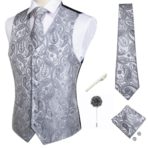 mens silver vest and tie