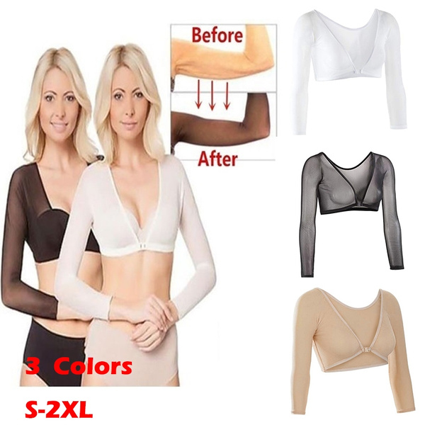 2020 Women Arm Shaper Mesh Silm Shapewear Crop Top Slimming Upper Shirt  Blouses Black White Skin(S-XXL)