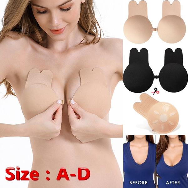 Rabbit Ear Women Self Adhesive Push Up Gathering Bra Backless Invisible  Silicone Bras Gel Stick Strapless Blackless Bralette Underwear Cup A B C D