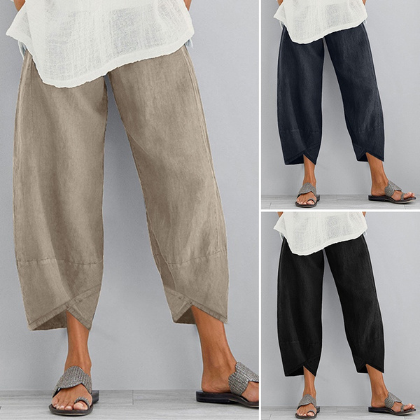 Frontwalk Womens Cotton Linen Loose Fit Casual Pants Elastic Waist Yoga  Summer Beach Trousers Pants with Pockets Purple XL - Walmart.com