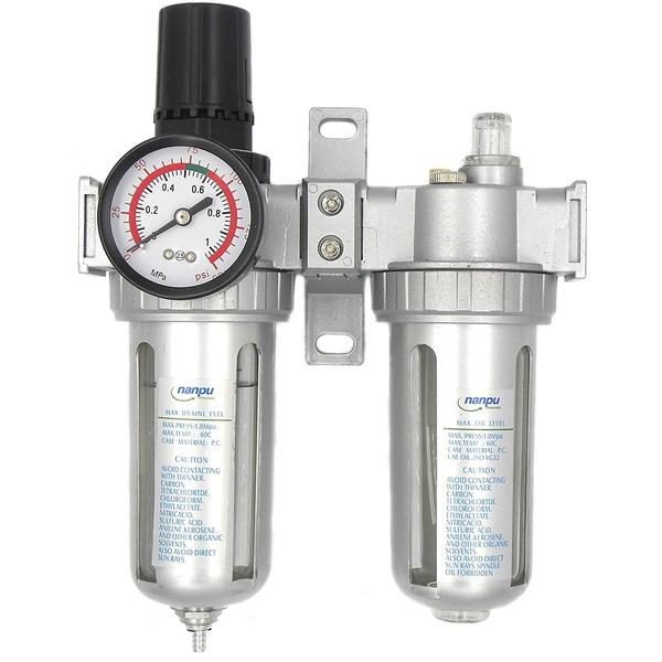 NANPU 3/8" NPT Air Filter Pressure Regulator Lubricator Dryer Gauge Kit Water... 
