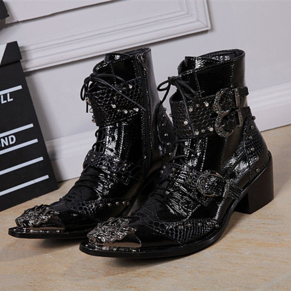 Mens Rock And Roll High Tops NightClub Male Singer Rivet Retro Boots Hot Sale 
