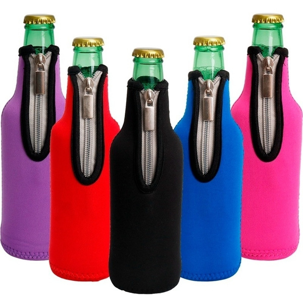 Insulated Beer Bottle Sleeves Coozie Neoprene Coolers Bag Zipper Coozie  Holder(8 Colors)