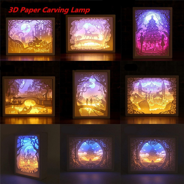 3D Shadow Paper-Cut Sculptures LED Hanging Castle Design Carving Lamp ...
