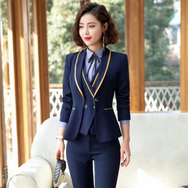 Fashion Business Interview Women Pants Suits Plus Size Work Wear Office  Ladies Long Sleeve Slim Formal Blazer And Pants Set