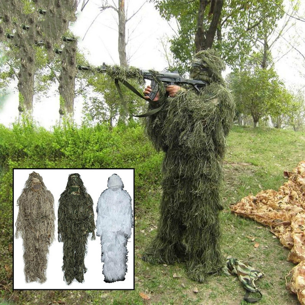 Hunting Woodland Camo Sniper Ghillie Suit Blind Sniper Scope Mount ...