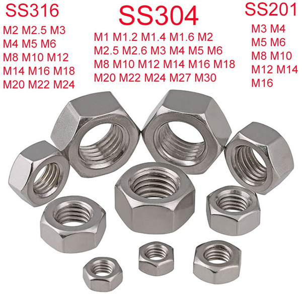 Stainless Steel M2-M30 Full Hex Nuts Bolts Nuts M3 M4 M5 M6 M8 