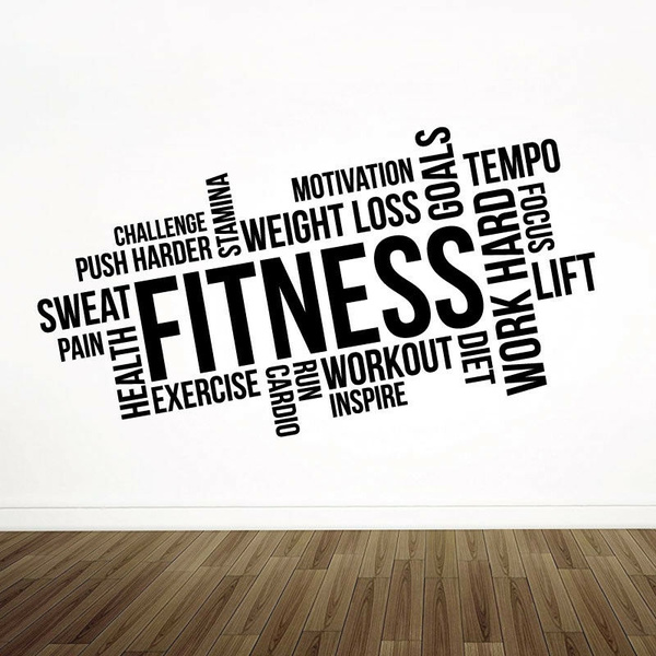 Autocollants Muraux Fitness Gym - Citations Et Graphiques Sportifs - Vinyle Mat - Neuf