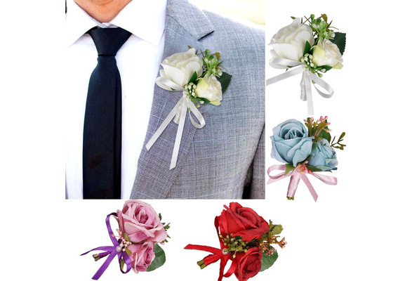 KUPARK Groom Groomsman Best Man Boutonniere Wedding Flowers Brooch Party Prom Suit Decoration Pack of 2