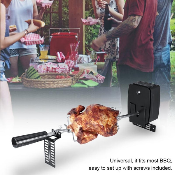 New Rotisserie Kit For Barbecue Stainless Steel Spit Rod Meat Forks ...