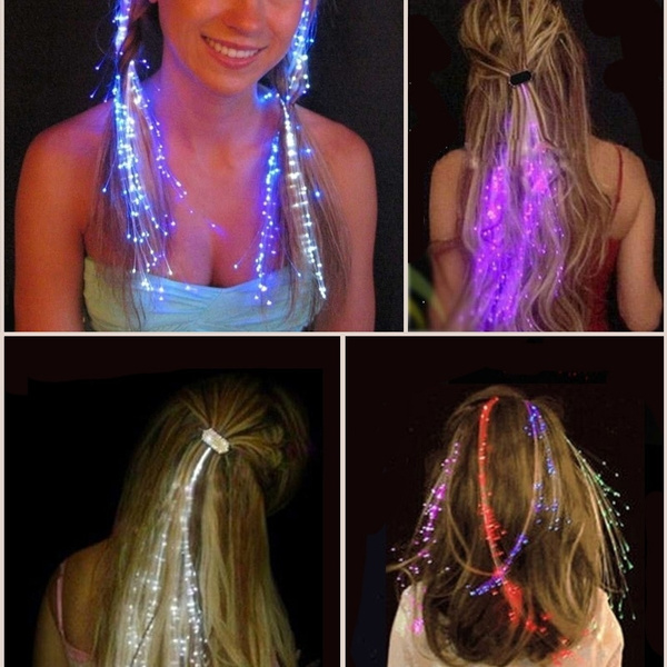 2pcs Led Light Emitting Fiber Optic Wire Hairpin Luminous Silk Braids Headwear Party Costume Wish 0862