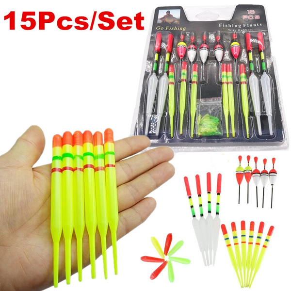 1 set (15Pcs) Vertical Buoy Sea Fishing Floats Assorted Size for Most Type  of Angling with Attachment Rubbers Fishing Lures